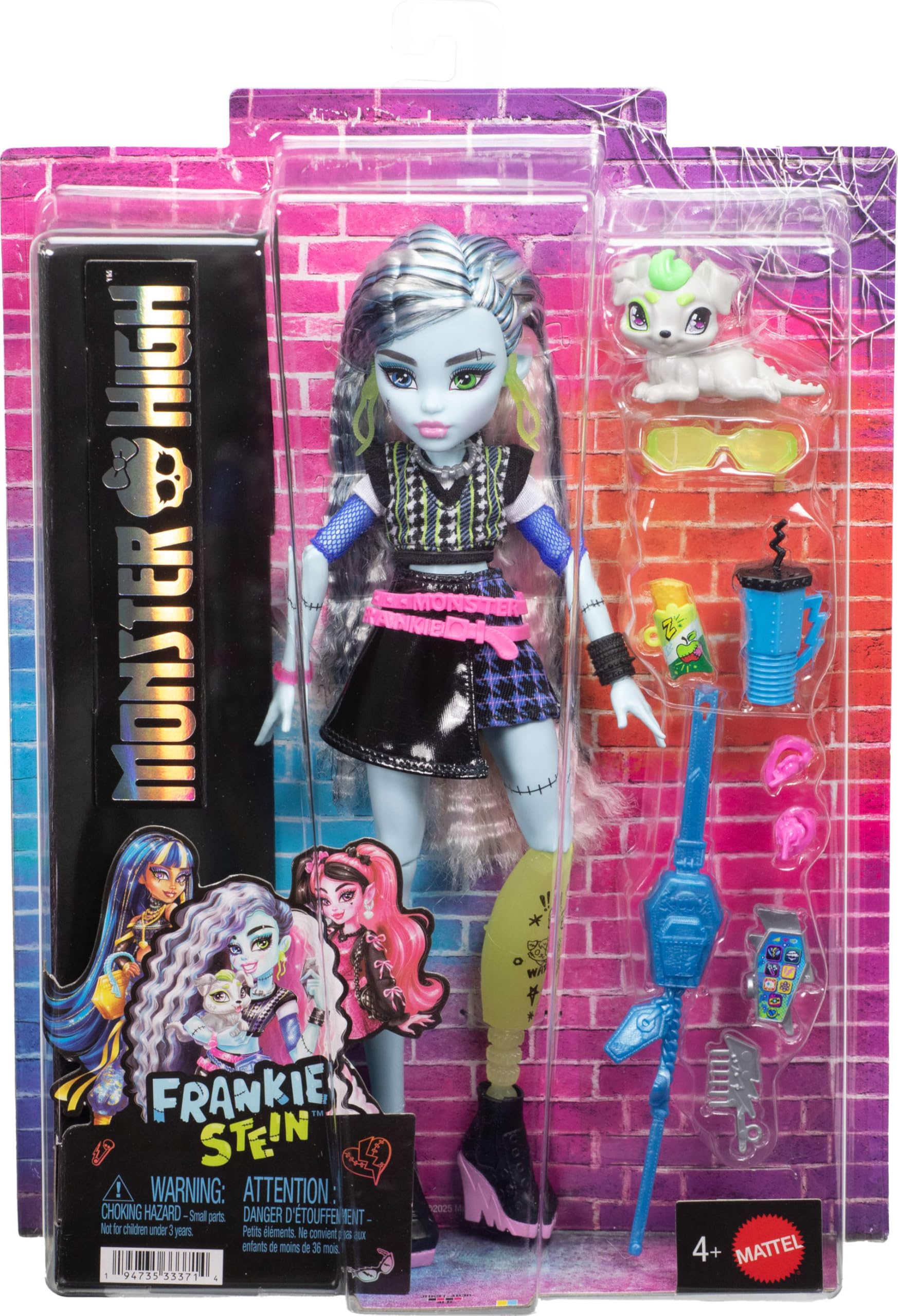 Monster High Frankie Stein Doll with Pet Watzie and 7 Accessories | Ages 4+ | JHK31 6