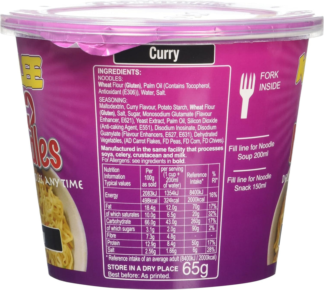 Ko-lee Go Cup Noodles Curry Flavour 65g (Pack of 12)