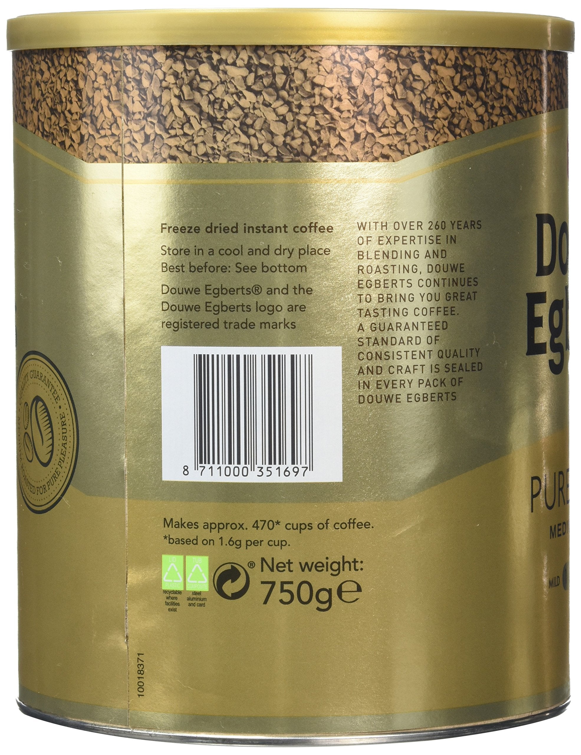 Douwe Egberts Pure Gold Instant Coffee - 750g Resealable Tin 8