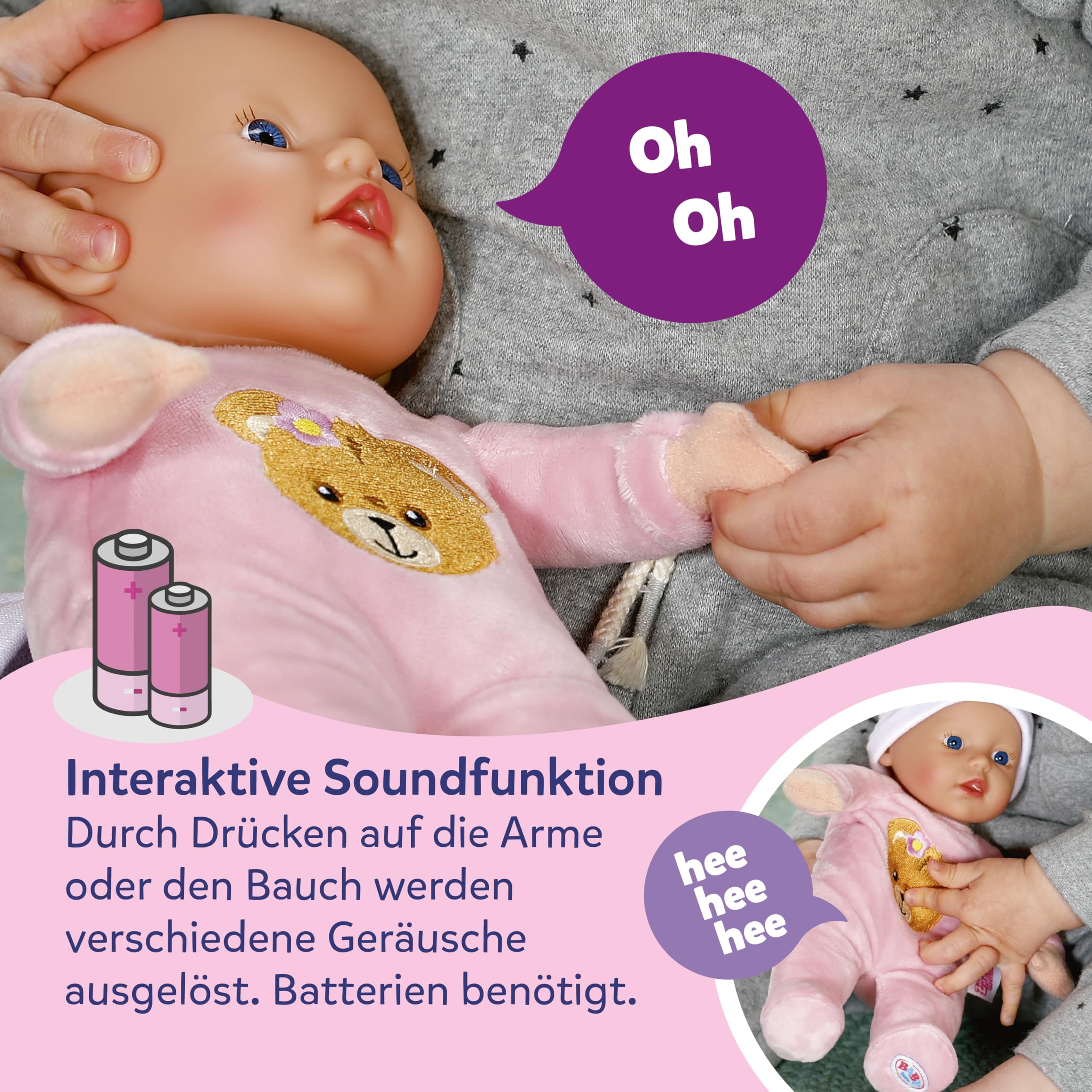 BABY born Interactive Rosie 30cm Soft Baby Doll with 6 Sounds & Bottle - Pink 6