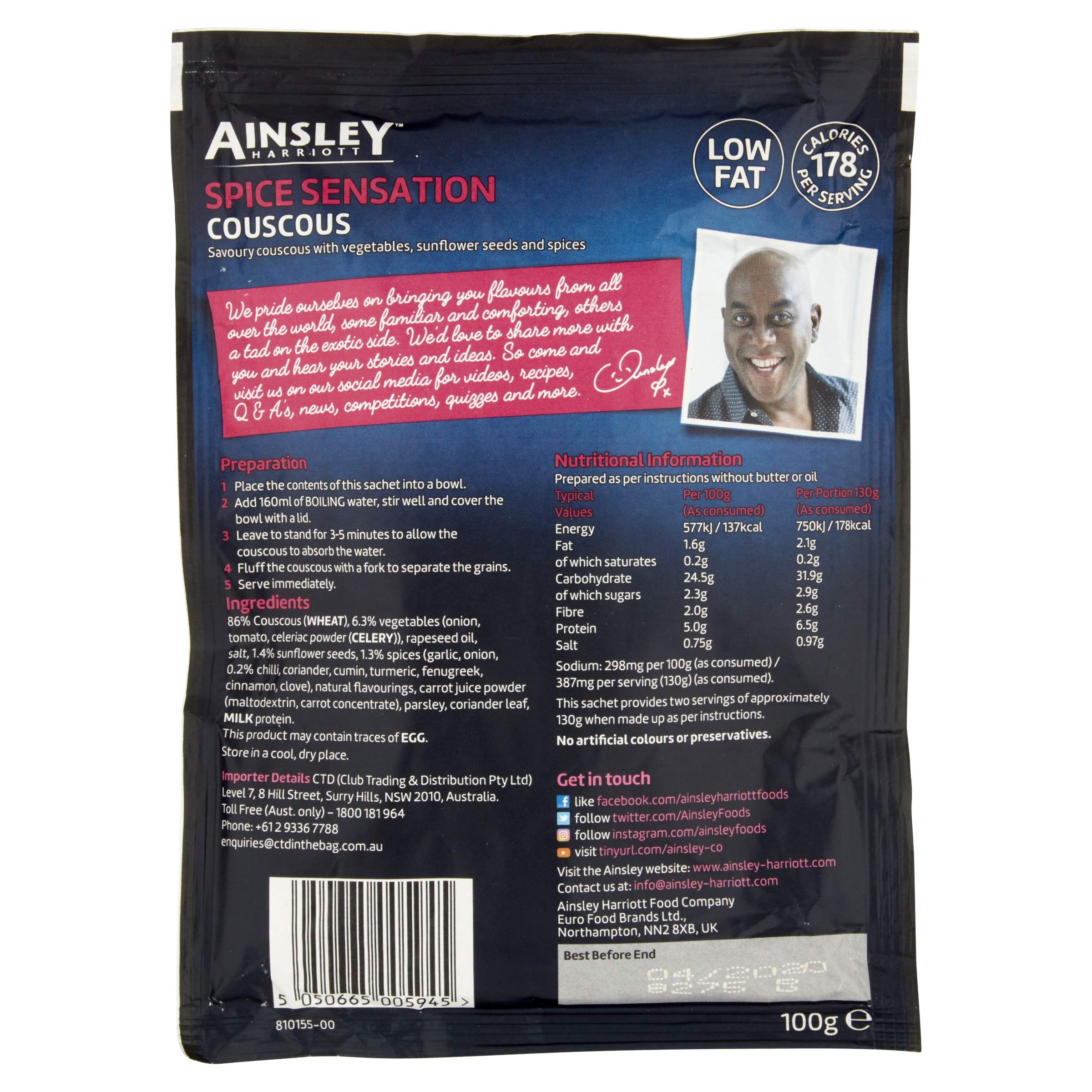 Ainsley Harriott Spice Sensation Couscous - 100g Bag, Pack of 12 | Low Fat 4