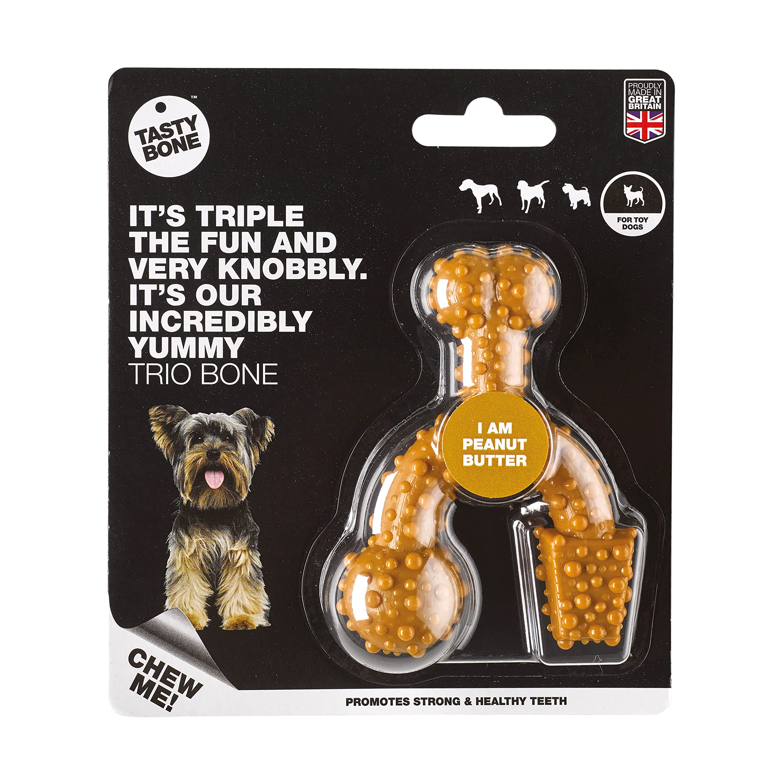 Tasty Bone TrioBone Peanut Butter Chew Toy - Durable Nylon | For Toy Dogs | 100 Day Guarantee