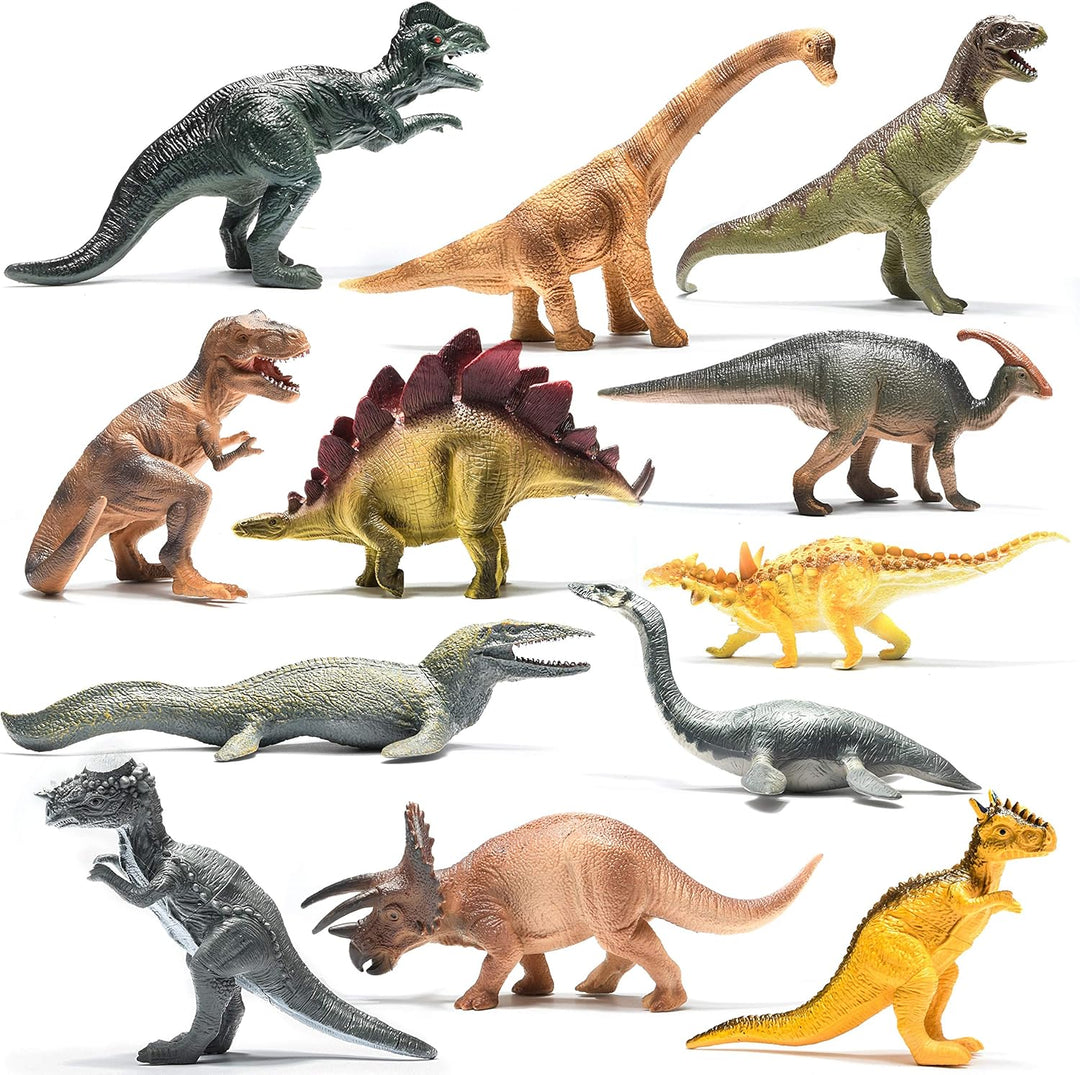 Prextex Realistic 10-inch Dinosaur Figures - 12-Pack Assorted Dinos for Kids Ages 3+ (YOUXIN TOYS FACTORY)