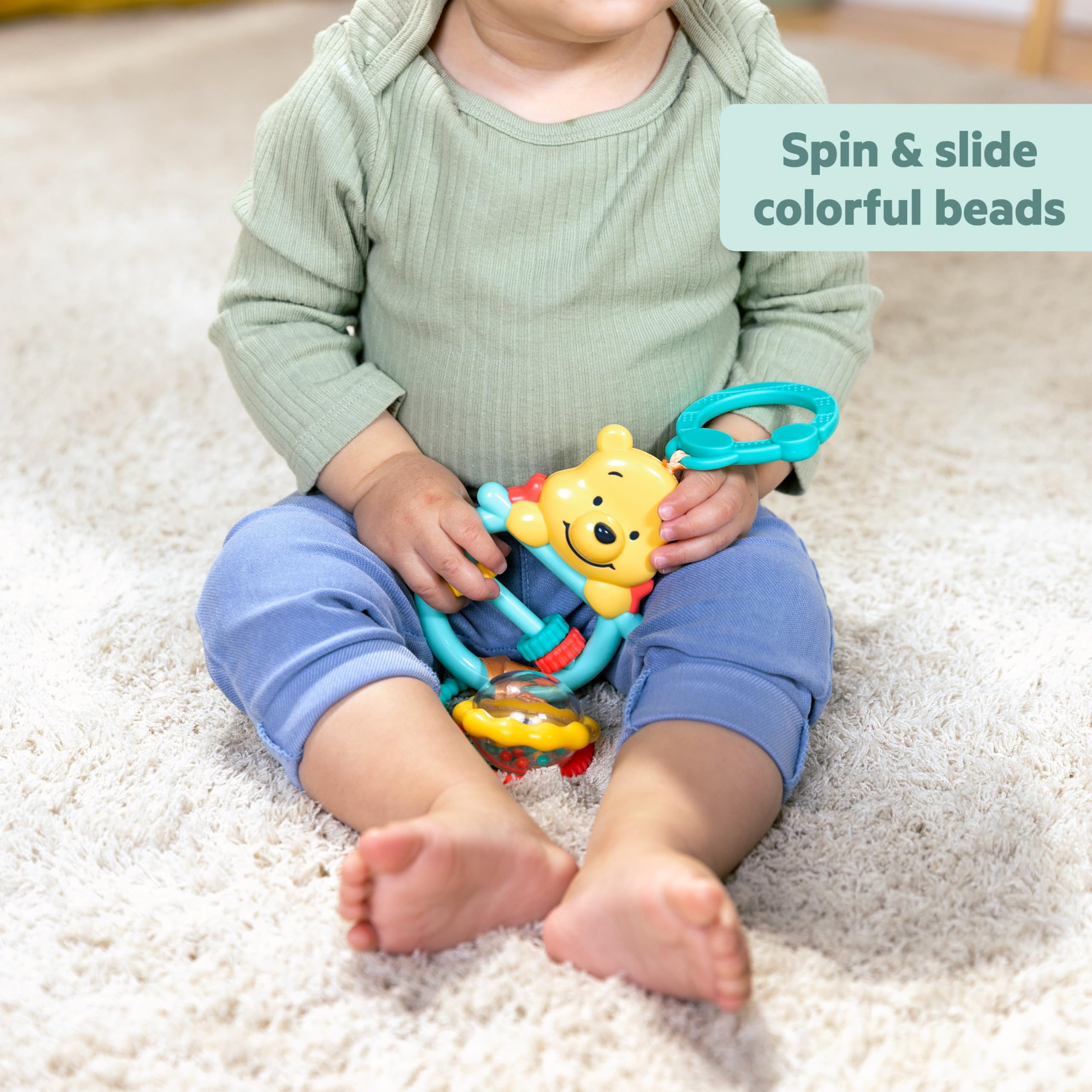Bright Starts Disney Baby Winnie The Pooh Busy Bear Activity Toy | Multisensory Rattle & Beads | Newborns+ 3