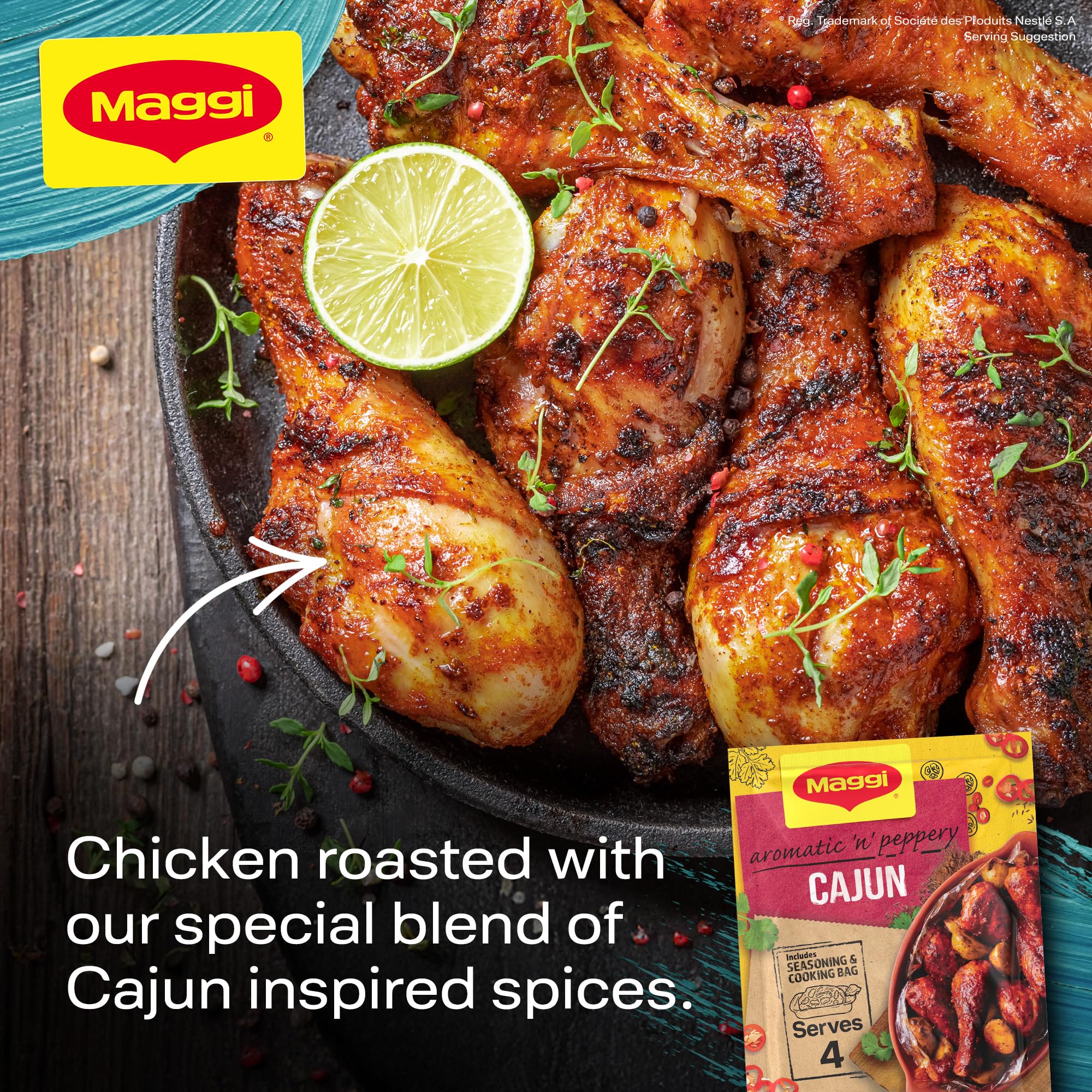 MAGGI So Juicy Cajun Chicken Recipe Mix - Tender & Juicy Chicken Flavor | 38g Sachet