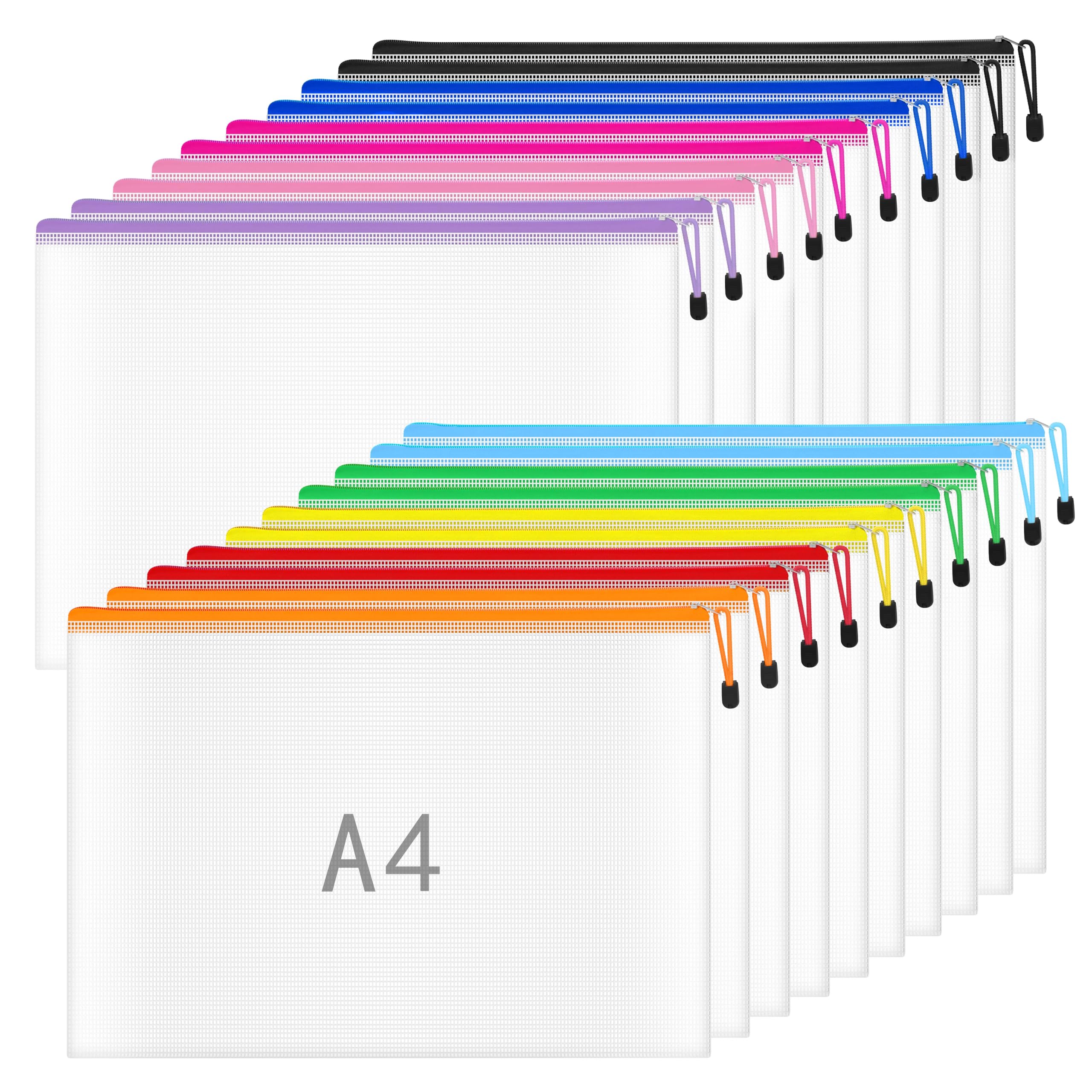 NORTHERN BROTHERS A4 Zip Wallets - 20 Pack, 10 Assorted Colours, Water Resistant PVC Folder 1