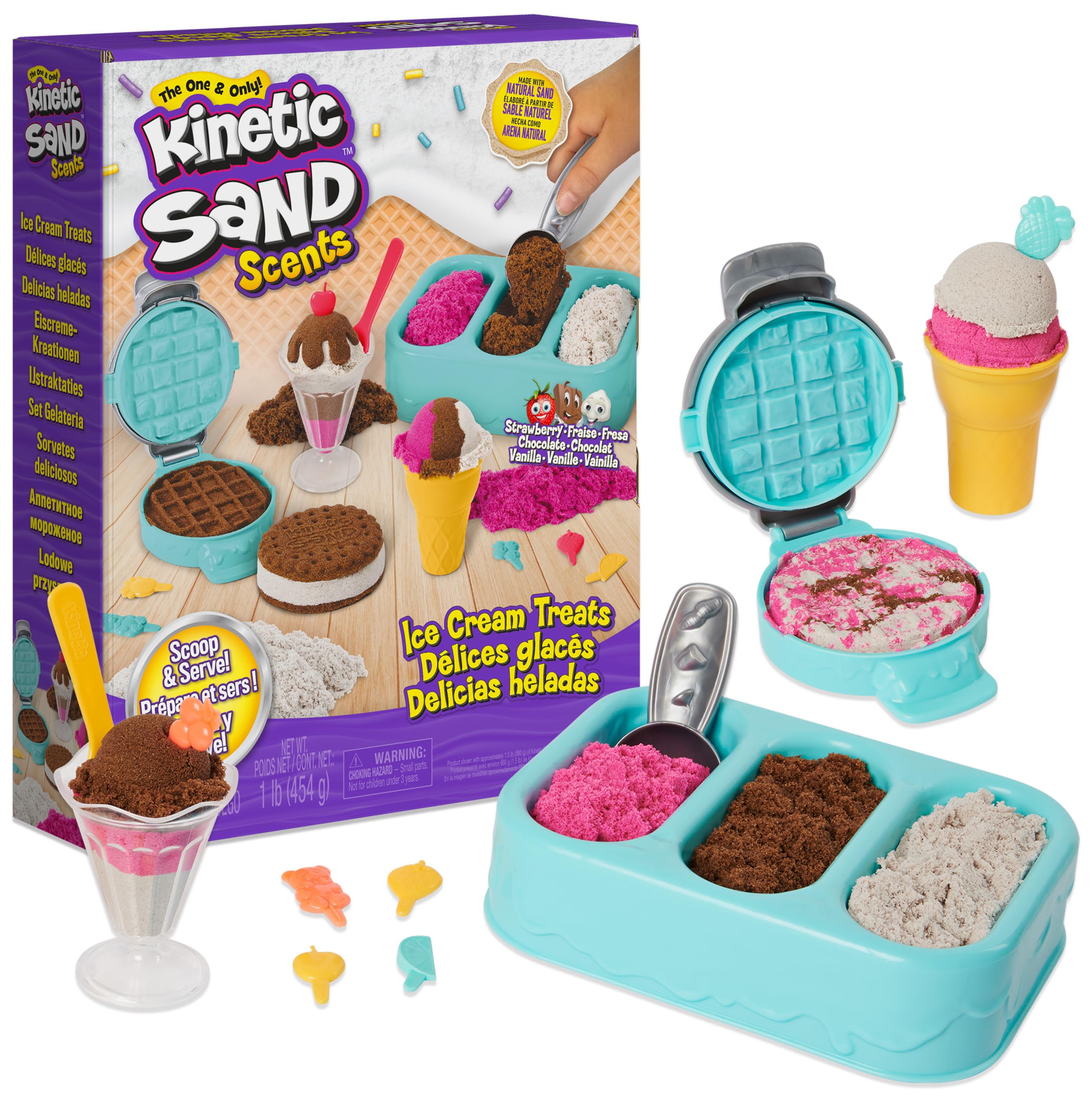Kinetic Sand Ice Cream Treats Playset with Scented Sand and 6 Serving Tools