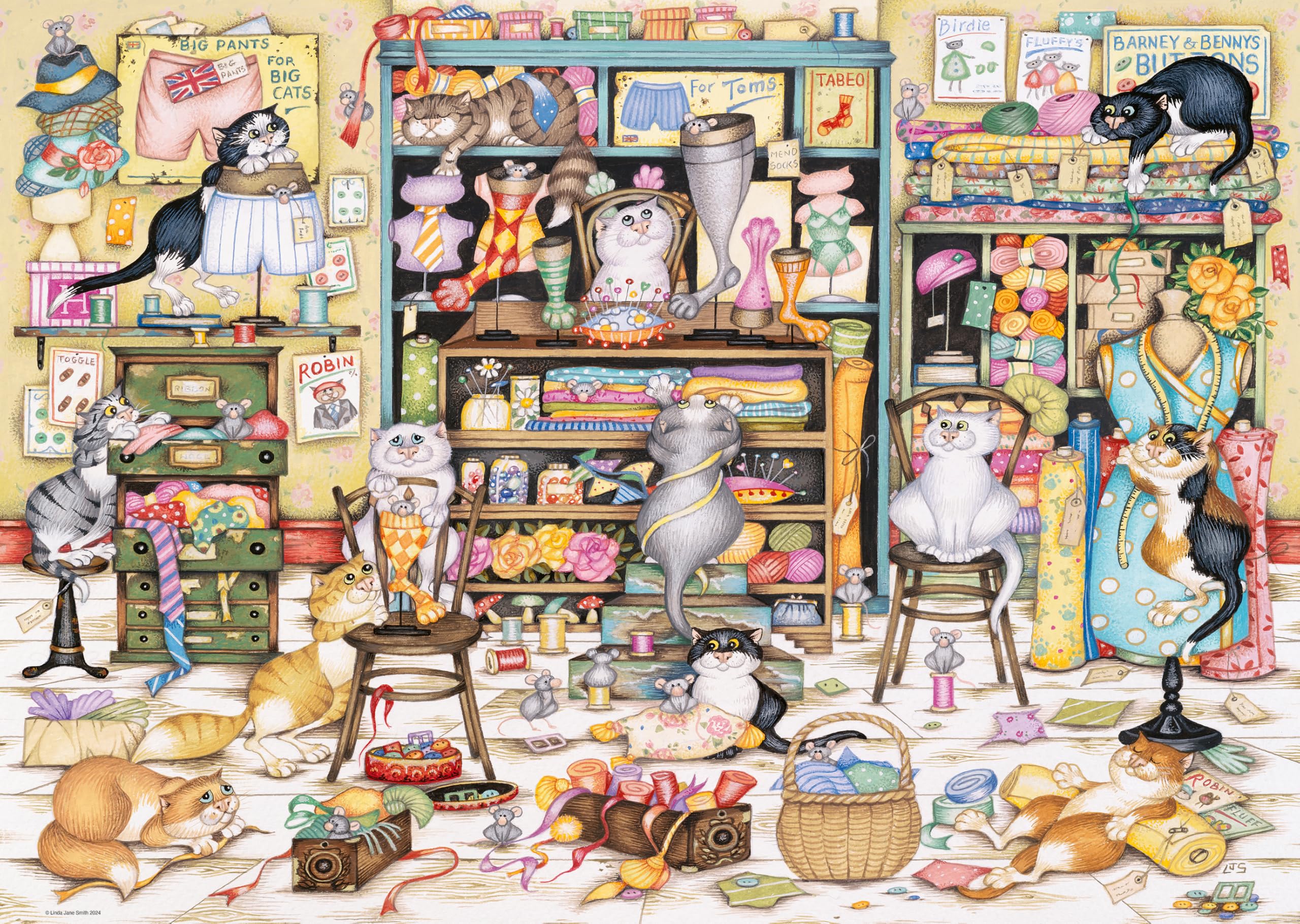 Ravensburger Crazy Cats Mrs Hardwick's Haberdashery Jigsaw Puzzle - 1000 Pieces | 70x50cm