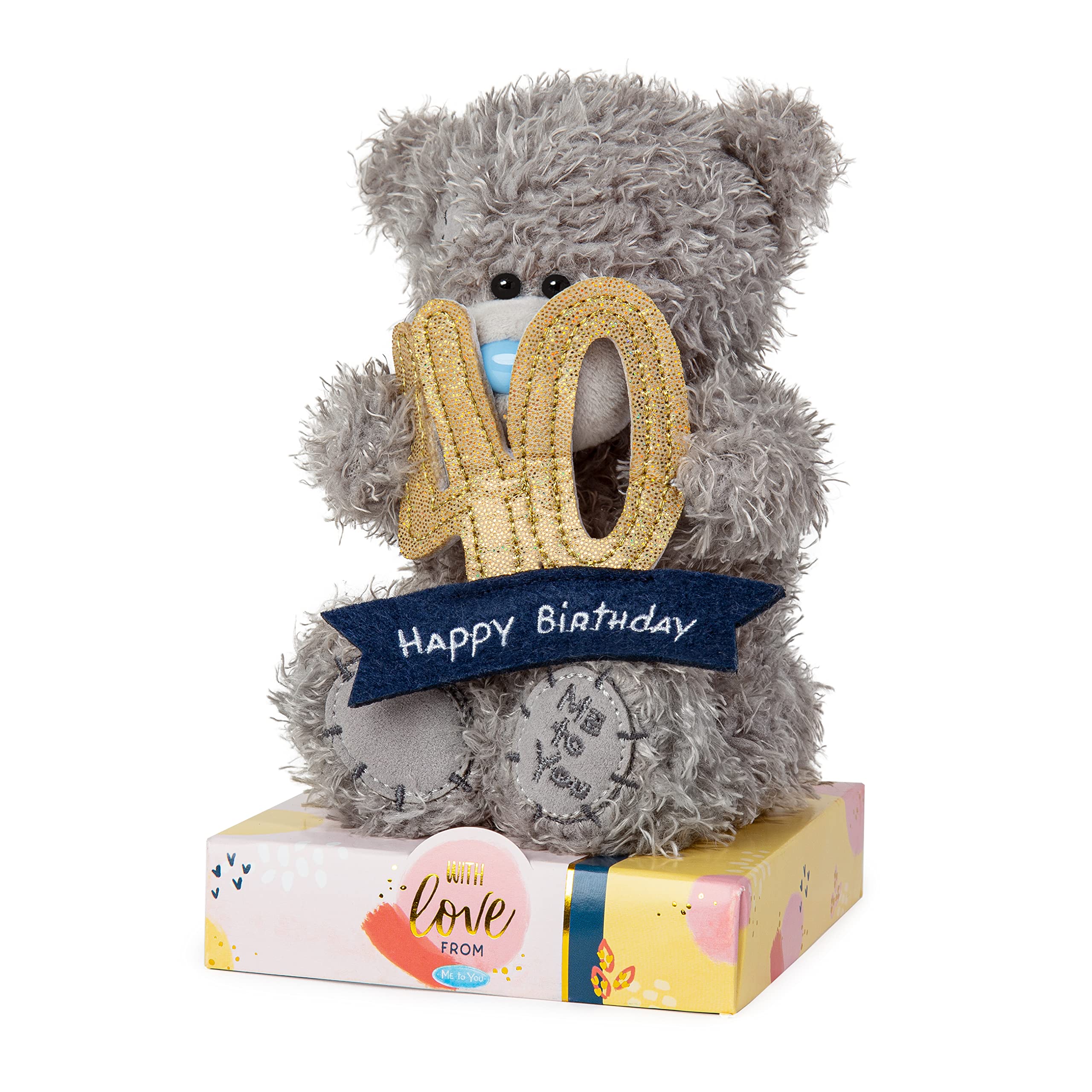 Me To You Bear Tatty Teddy 40th Birthday Bear with 40 Banner | Grey/Blue/Gold | 15cm Tall 3