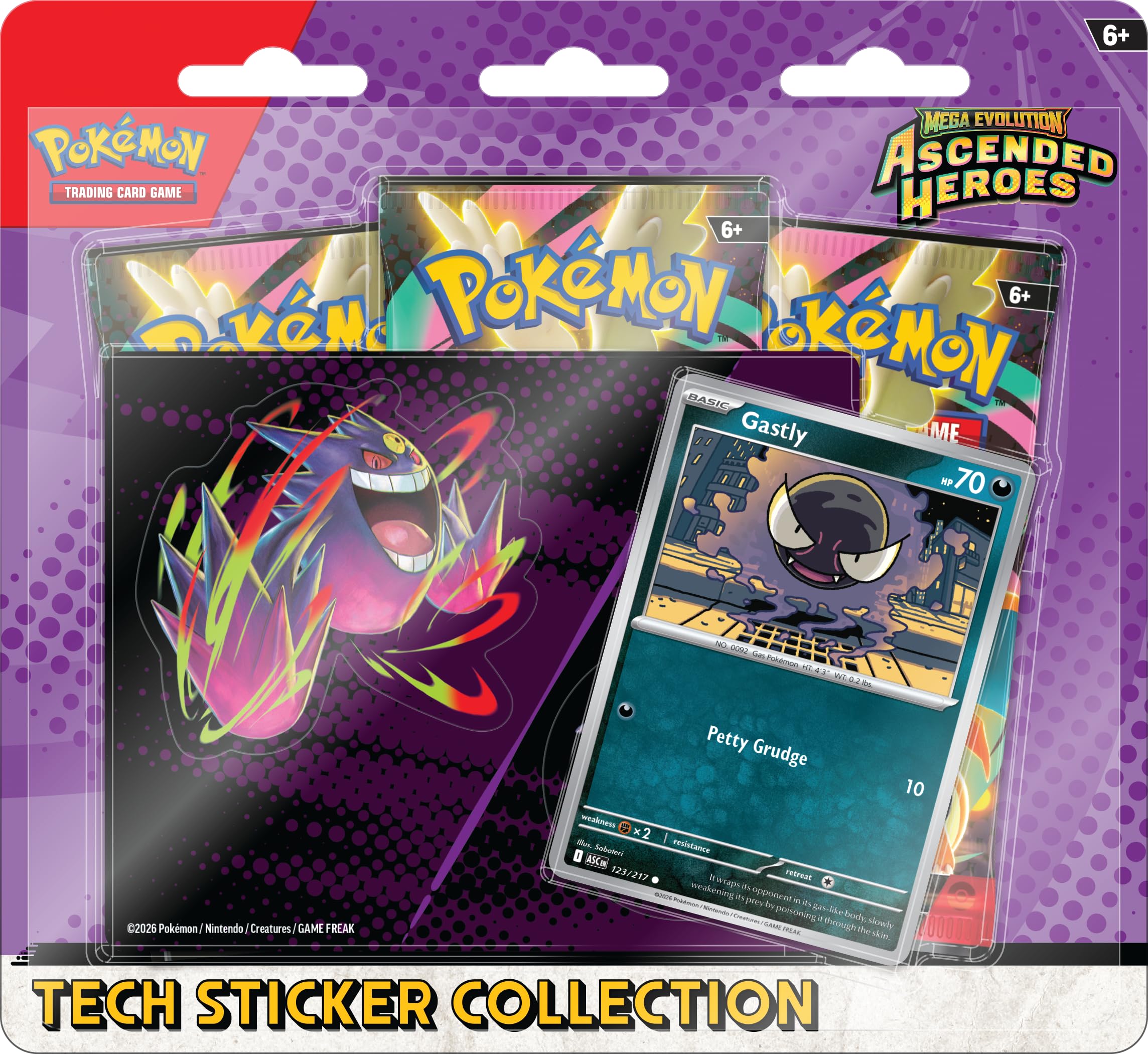 Pokémon TCG: Mega Evolution—Ascended Heroes Tech Sticker Collection - Gastly | 3 Booster Packs | Ages 6+ 1