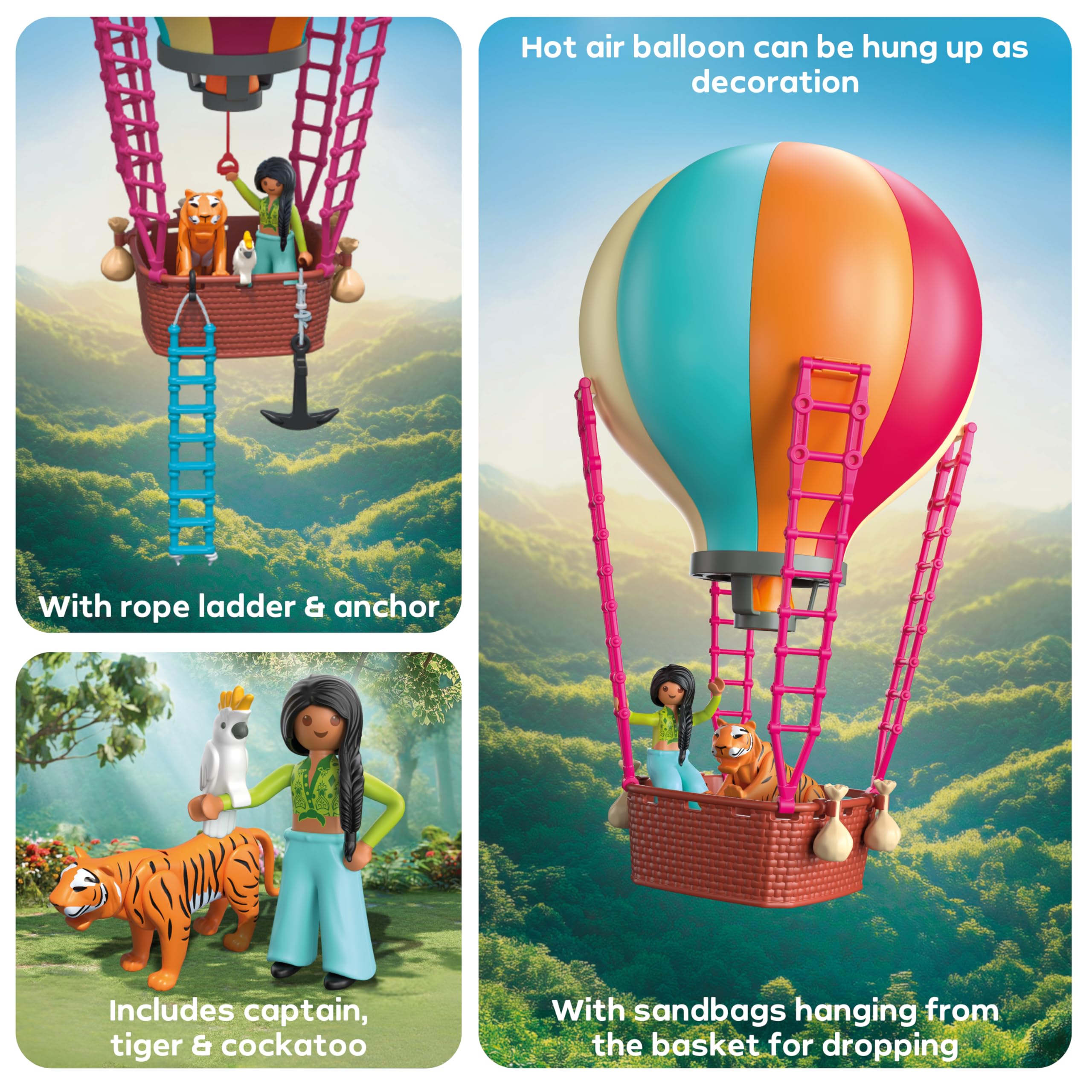 Playmobil Balloon Journey Playset - Flying Adventure with Tiger & Cockatoo, Ages 4-10 11