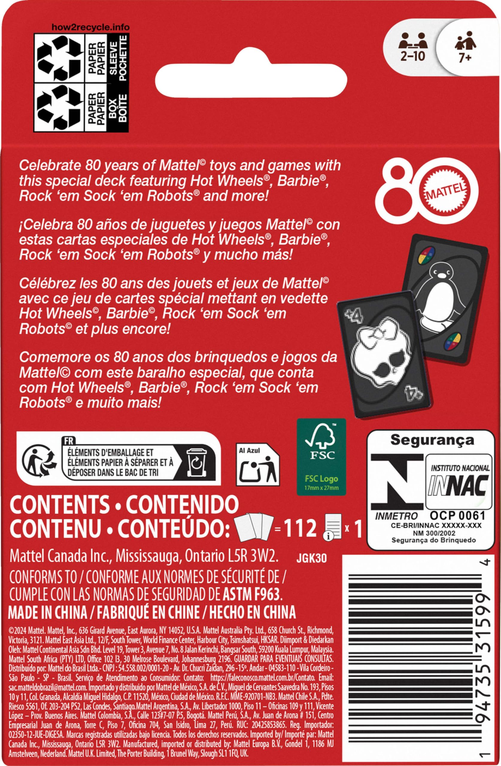 Mattel Games UNO 80th Anniversary Ruby Red Card Game 12