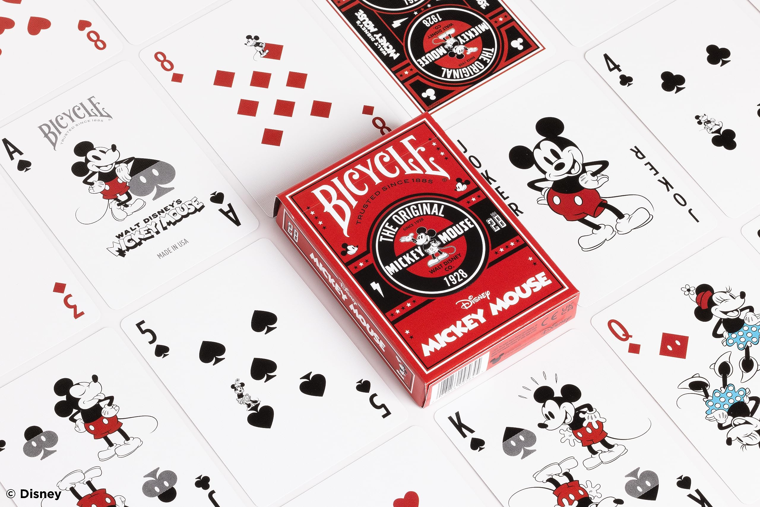 Bicycle® Classic Mickey Disney Playing Cards - 1 Deck, Air Cushion Finish, Professional, Superb Handling & Durability, Great Gift For Card Collectors, Red 7