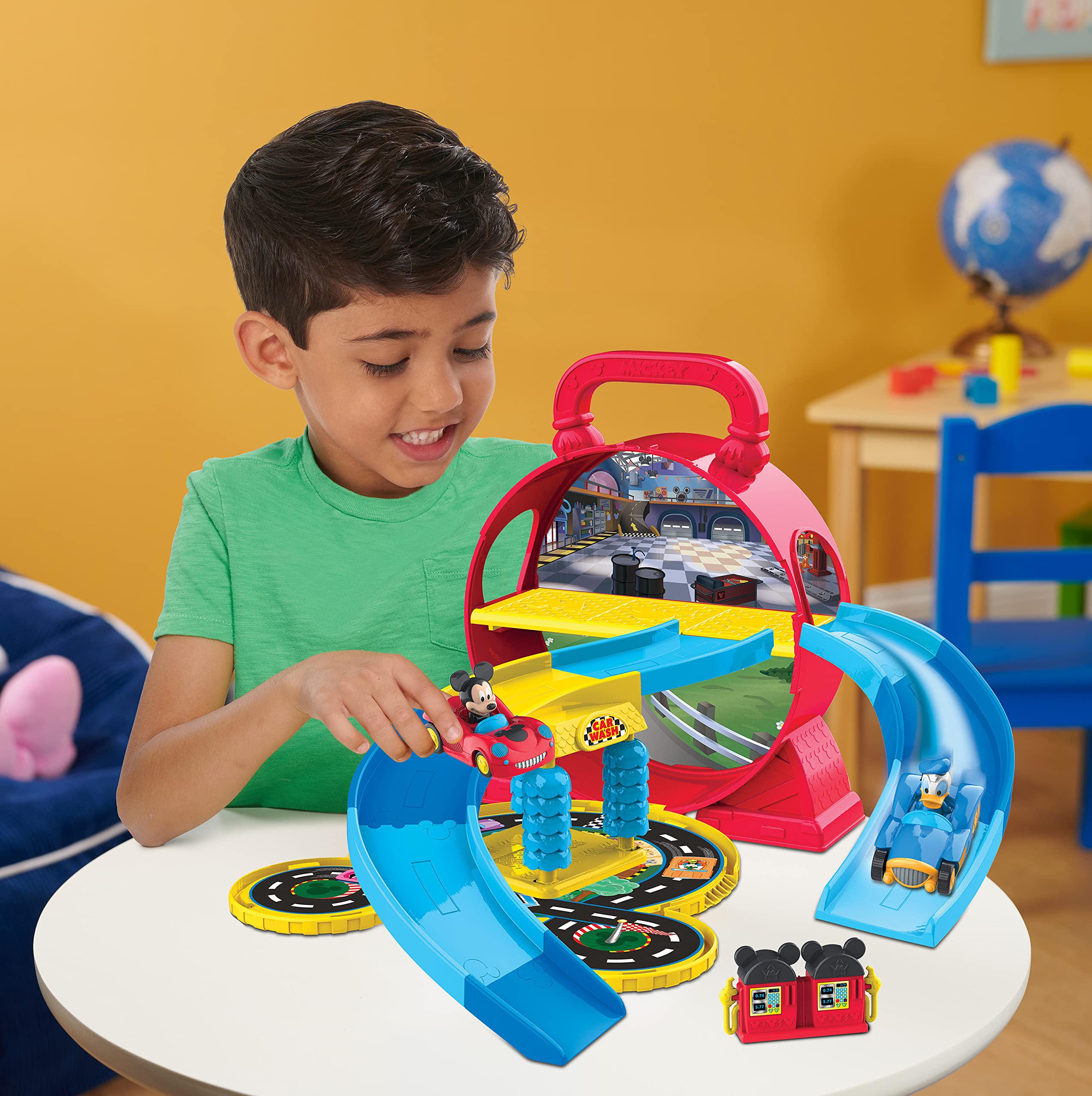 Disney Mickey Mouse Stow ’n Go Garage Playset with 2 Diecast Vehicles | Portable | Ages 3+