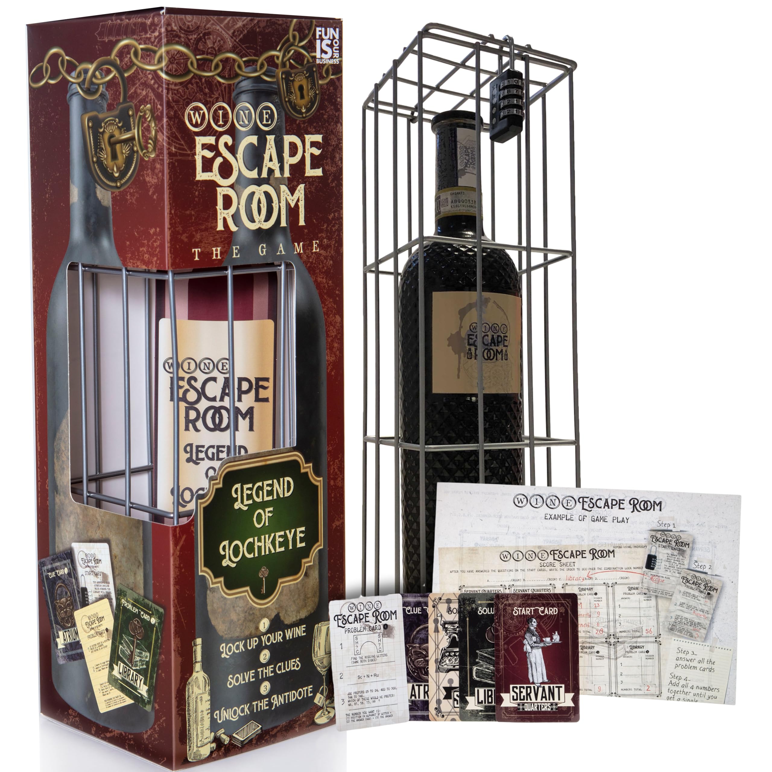 Boxer Gifts Wine Escape Room Game - Bottle Puzzle Box for Adults | Metal Cage | 54 Cards