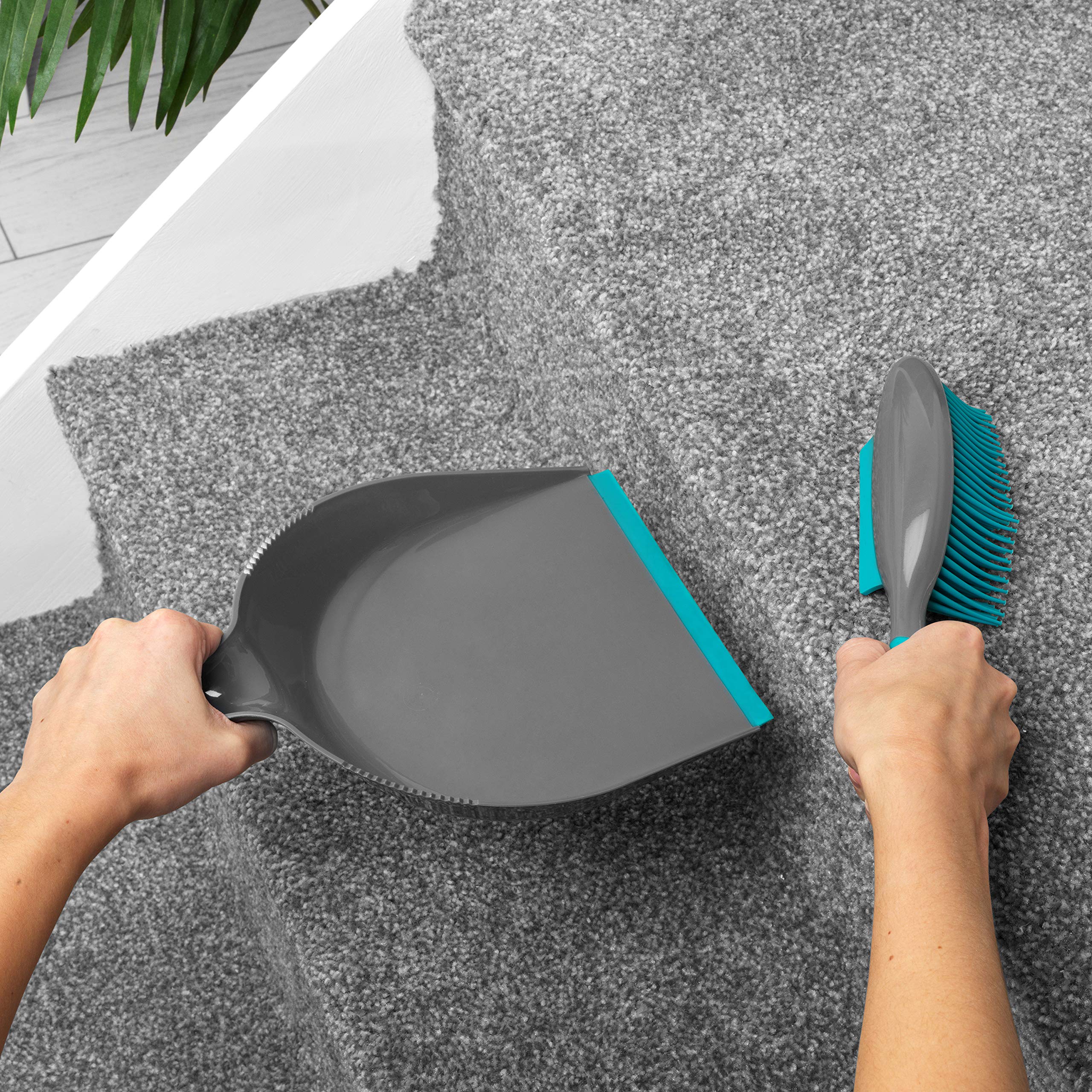 Beldray Pet Plus+ Rubber Dustpan and Brush Set - Non-Scratch Bristles | Squeegee Edge | Grey/Turquoise 3