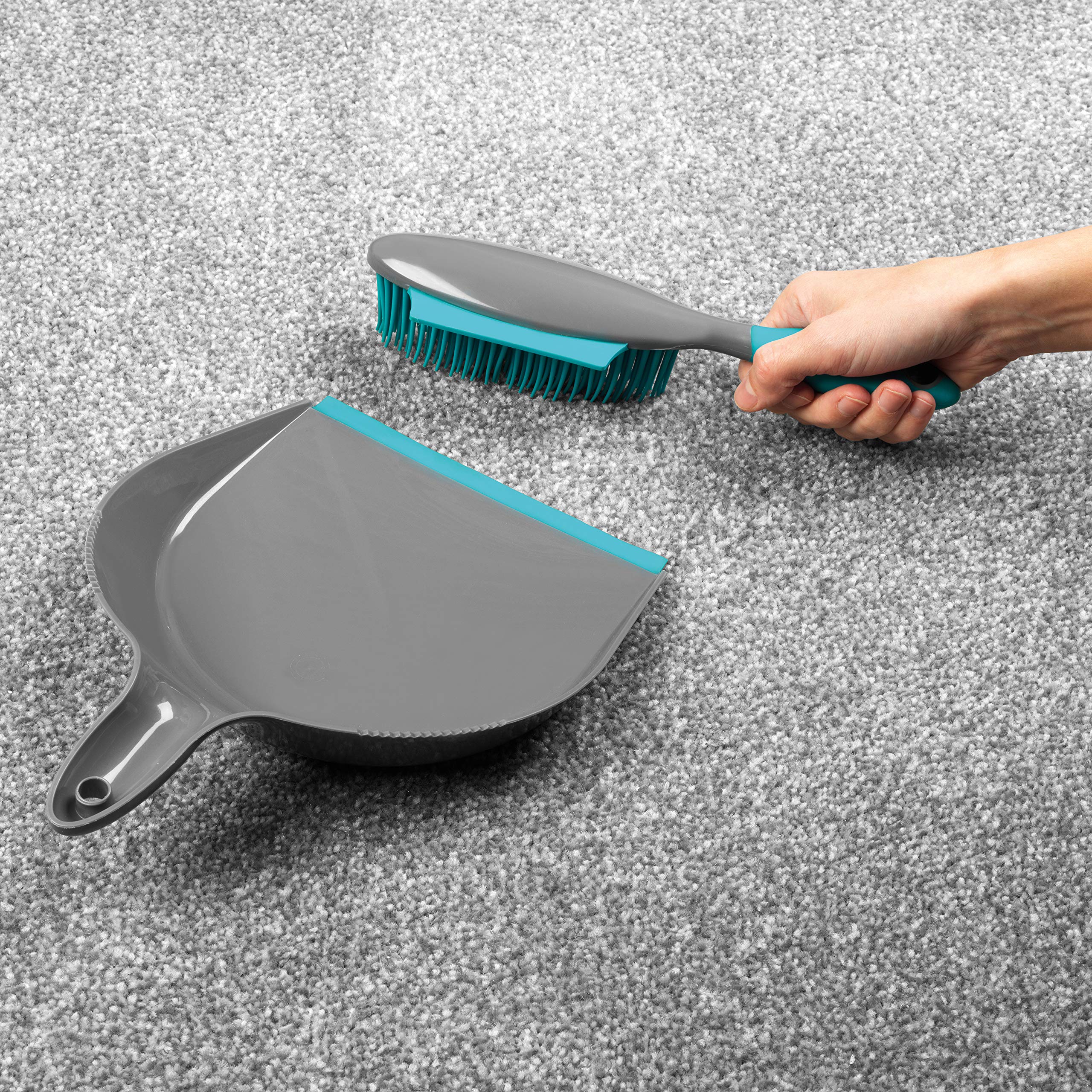 Beldray Pet Plus+ Rubber Dustpan and Brush Set - Non-Scratch Bristles | Squeegee Edge | Grey/Turquoise 7