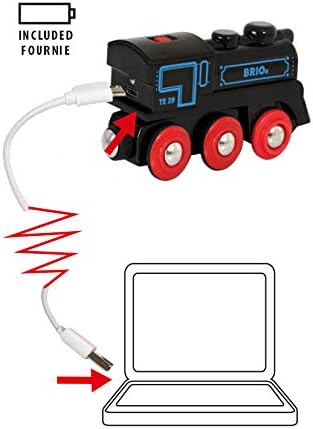 BRIO World Rechargeable Engine Train with Mini USB Cable for Kids Age 3 Years Up - Compatible with all BRIO Railway Sets & Accessories