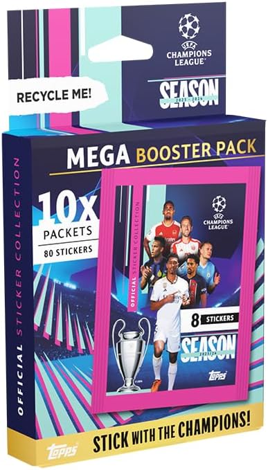 Topps UEFA Champions League Stickers - Mega Booster Pack (10 packets/80 Stickers