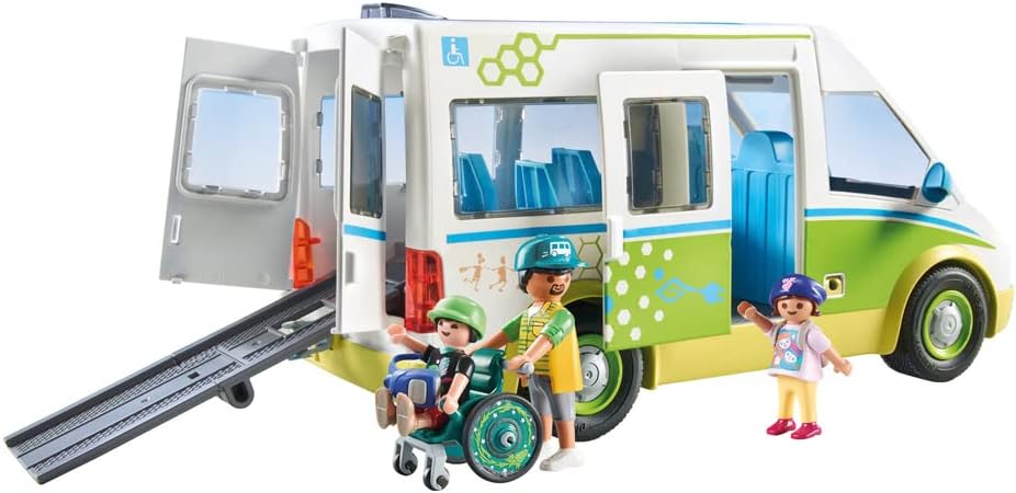 Playmobil 71329 City Life School Bus, Large school bus with sliding door and folding ramp for wheelchair