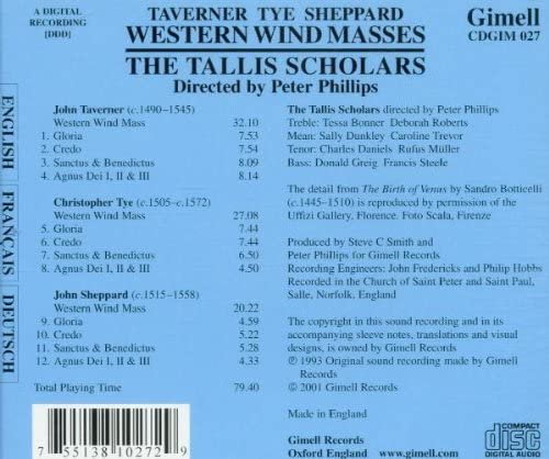 Sheppard; Taverner; Tye - Western Wind Masses [Audio CD]