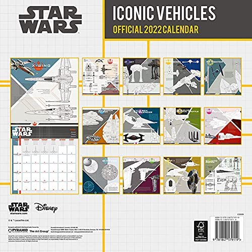 Disney Star Wars Iconic Vehicles Kalender 2022 – Monatsplaner 30 cm x 30 cm – offizielles Merchandise