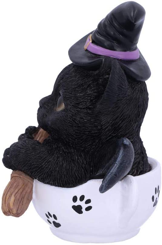 Nemesis Now Kit Novelty Tea Cup Witch Cat Figurine, Polyresin, Black