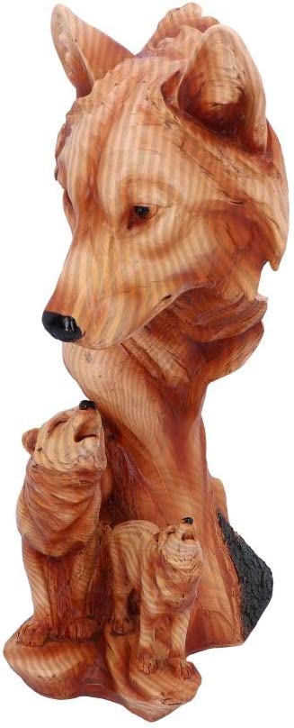 Nemesis Now Natural Song Howling Wolves Wood Effect Bust, Polyresin, One Size