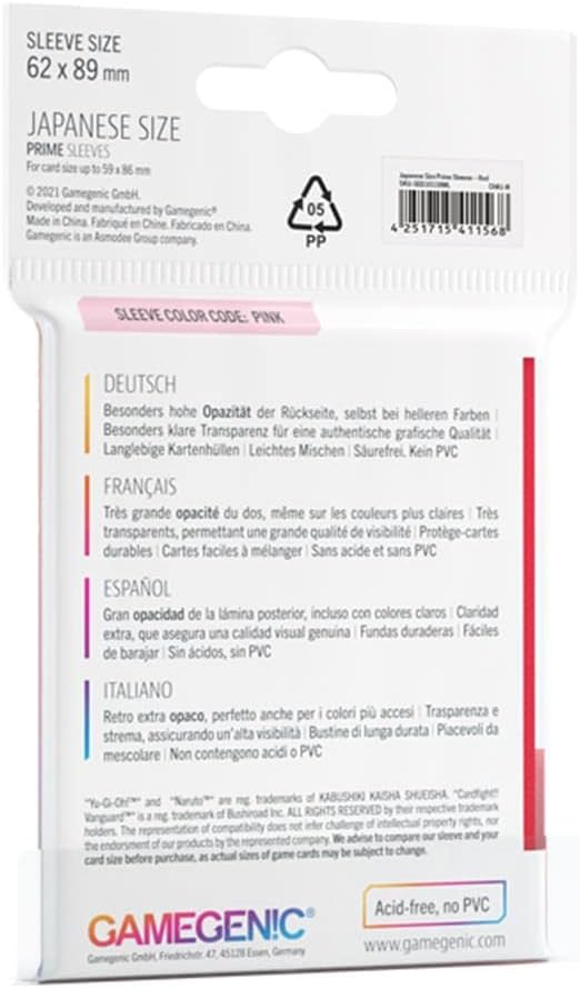 Prime Japanese Sized Sleeves Red - Multi-Language (Includes Spanish)