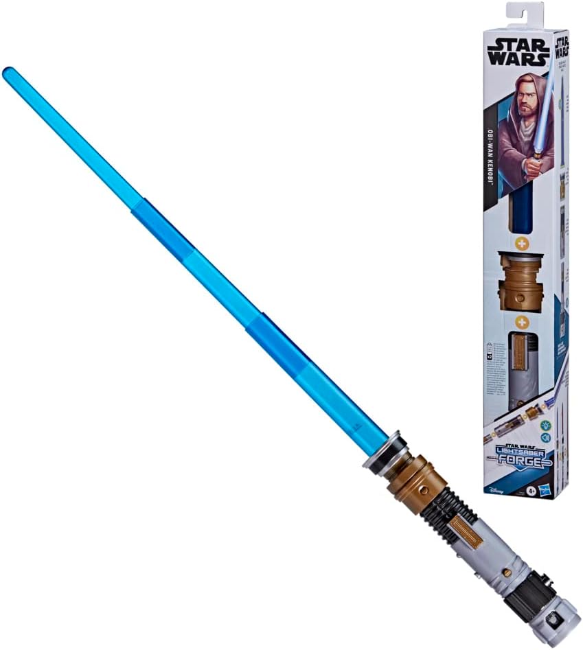 Star Wars Lightsaber Forge Obi-Wan Kenobi Electronic Extendable Blue Lightsaber Toy, Customizable Roleplay Toy