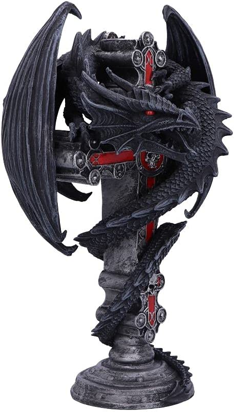 Nemesis Now Anne Stokes Gothic Guardian Dragon Cross Candle Holder 26.5cm, Black