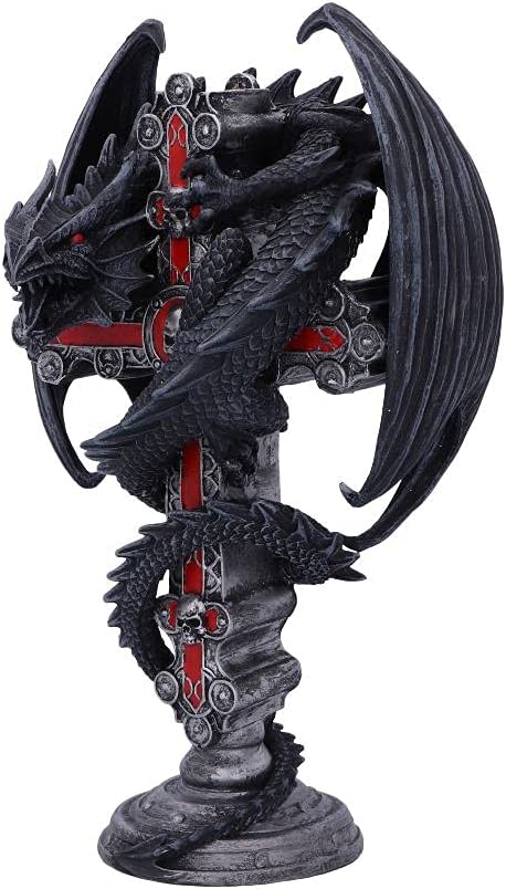 Nemesis Now Anne Stokes Gothic Guardian Dragon Cross Candle Holder 26.5cm, Black