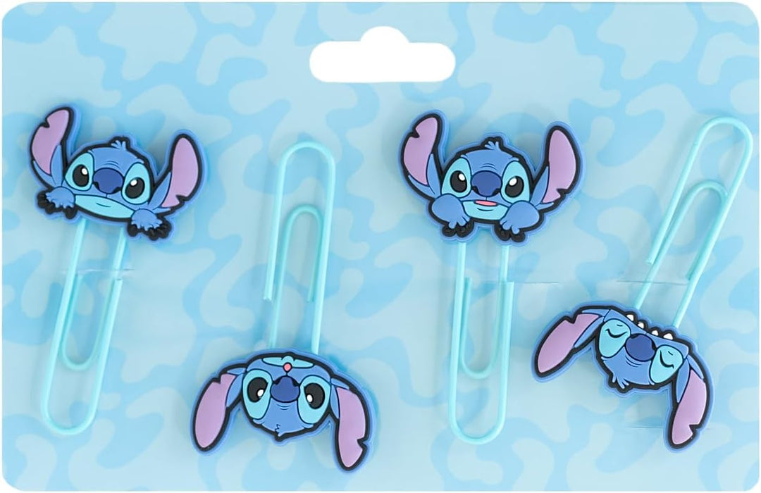 Grupo Erik Disney Stitch Pack of 4 Paper Clips with Topper | Cute Bookmarks | Coloured Paper Clips