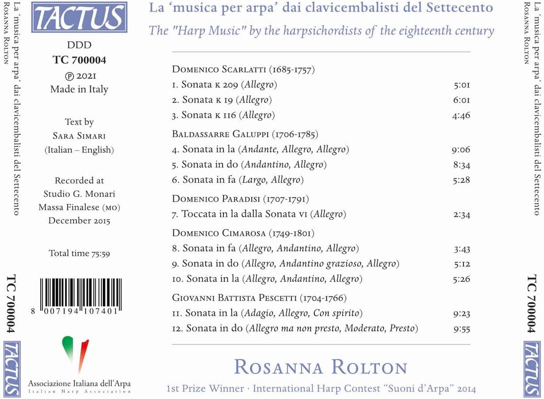 La Musica Per Arpa [Rosanna Rolton] [Tactus: TC 700004] [Audio CD]