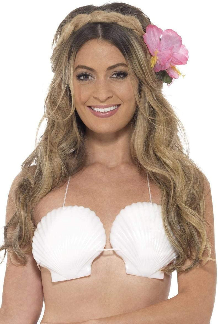 Hawaiian Seashell Bra, White, with Cord