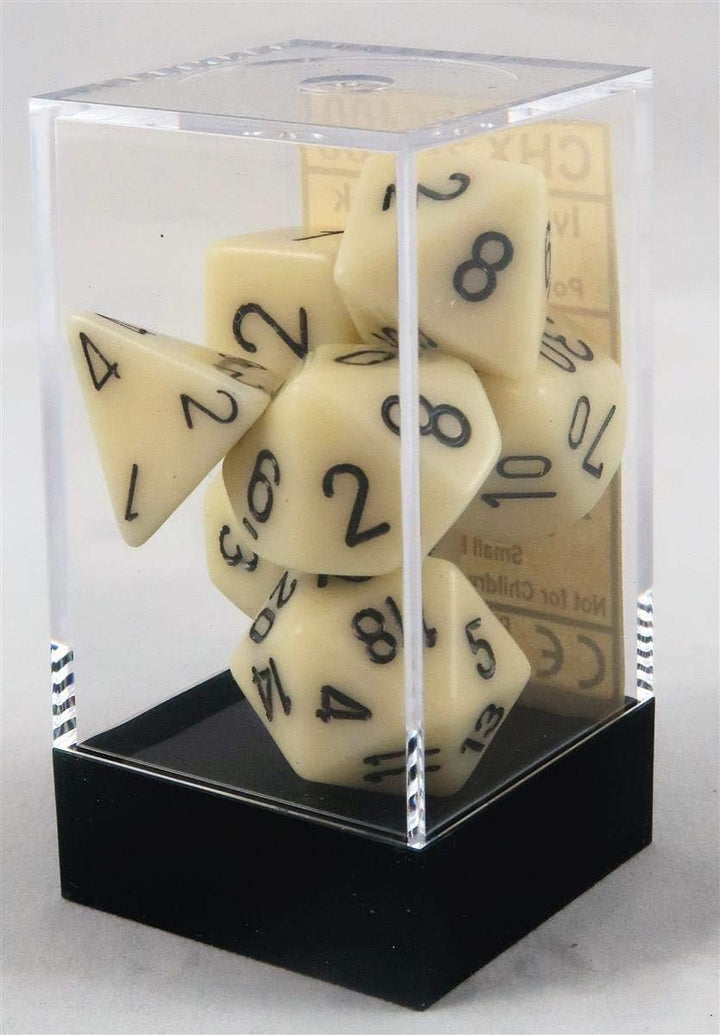 Chessex Dice: Polyhedral 7-Die Opaque Dice Set - Ivory with Black Set