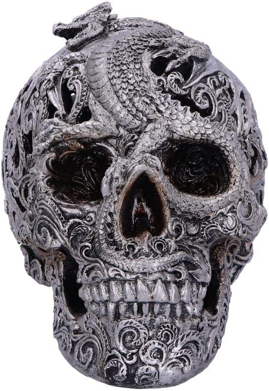 Nemesis Now Silver Cranial Drakos Engraved Dragon Skull Ornament, Polyresin, One