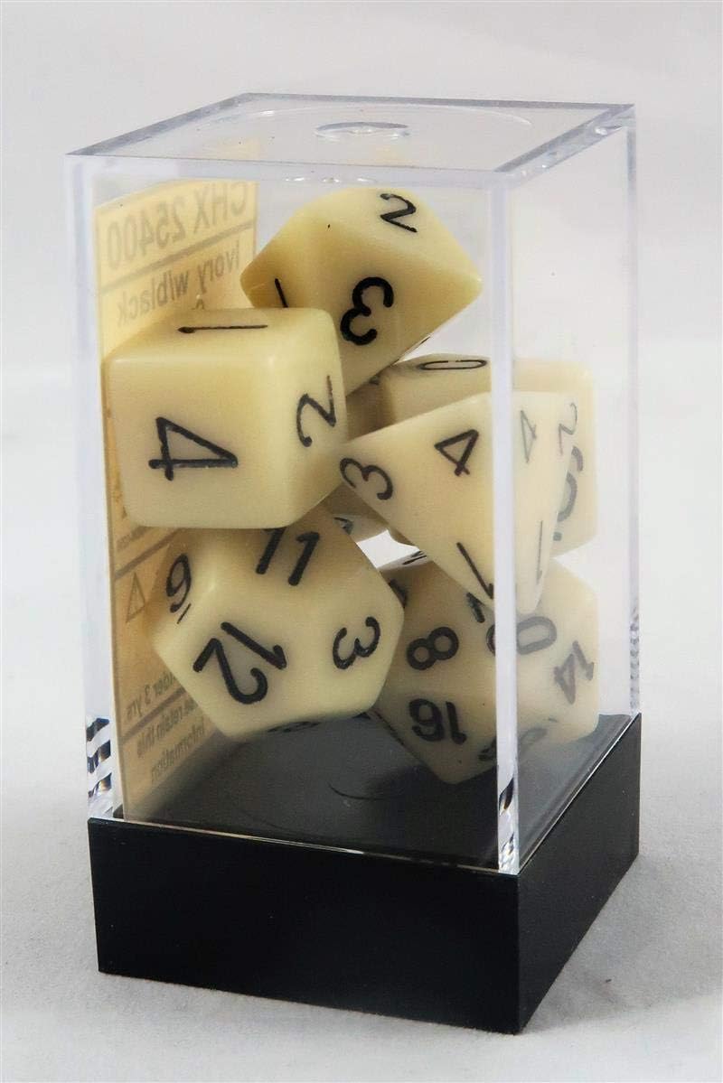 Chessex Dice: Polyhedral 7-Die Opaque Dice Set - Ivory with Black Set