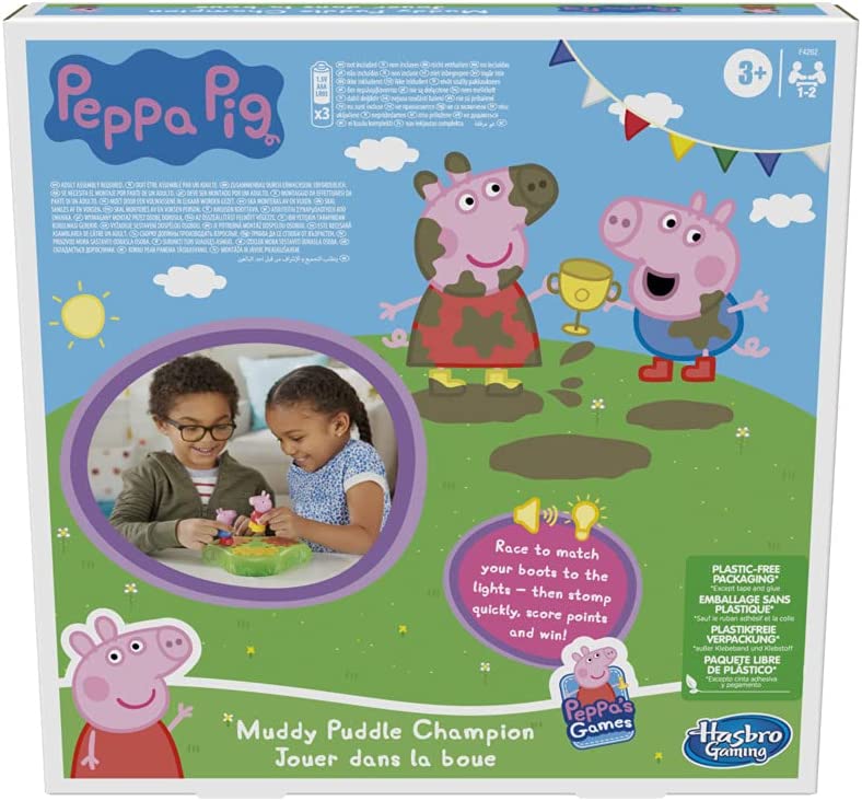 Peppa Pig Muddy Puddle Champion Board Game for Kids Ages 3 and Up, Preschool Game for 1-2 Players, Multicolor