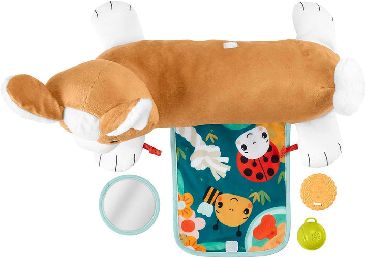 Fisher-Price Baby Tummy Time Toys, 3-in-1 Plush Puppy Wedge with BPA-Free Teeth Rattle and Mirror Toys