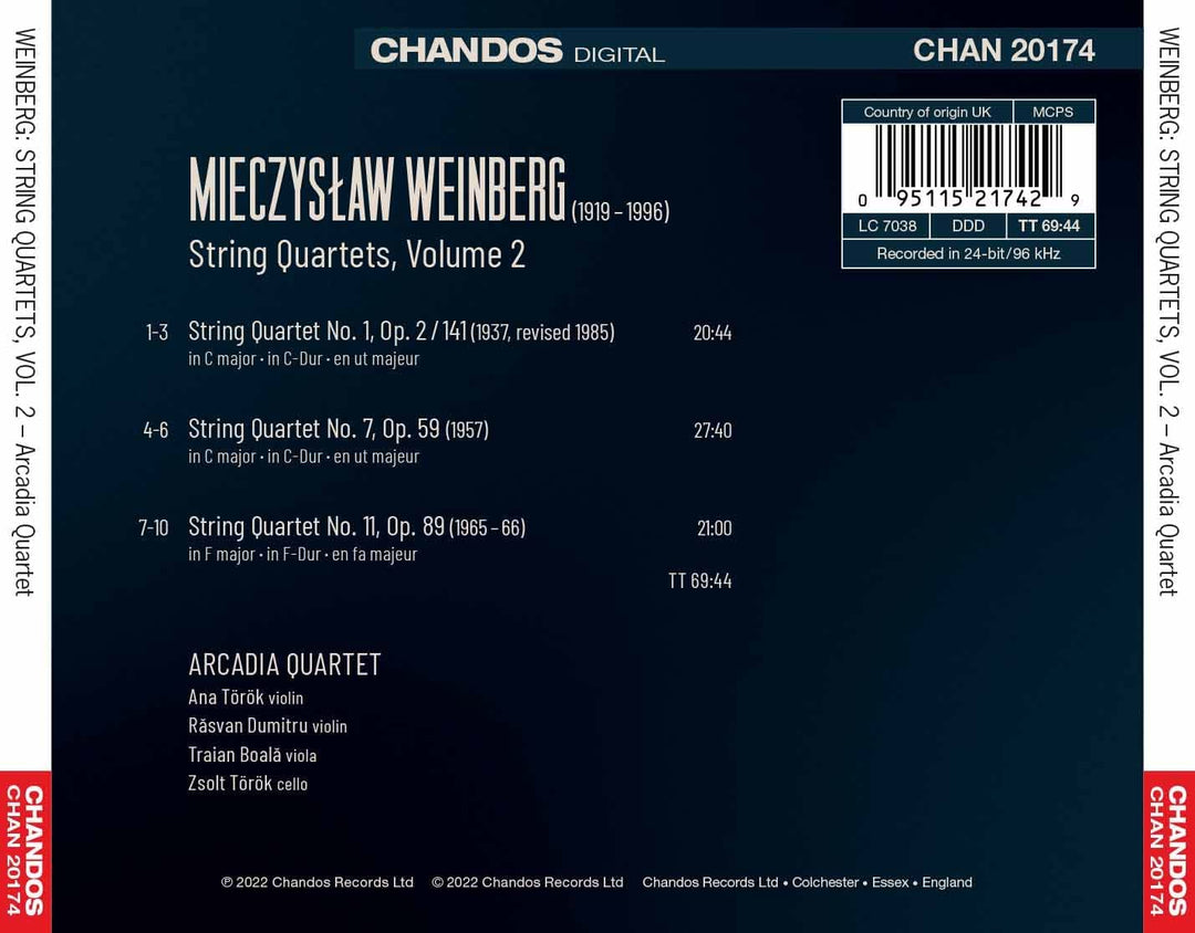 Weinberg: String Quartets 2 [Arcadia Quartet] [Chandos: CHAN 20174] [Audio CD]