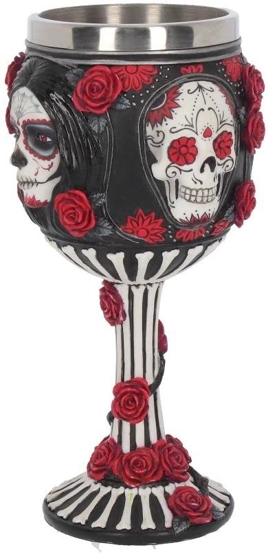 Nemesis Now Sugar Skull James Ryman Goblet 19.5cm Black, Resin w/stainless steel