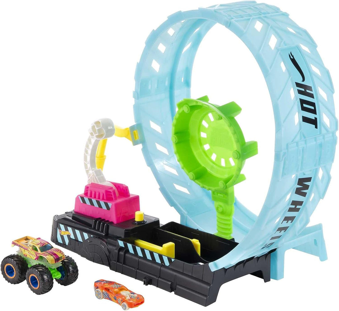 Hot Wheels Monster Trucks Glow in the Dark Epic Loop Challenge Playset with Launcher