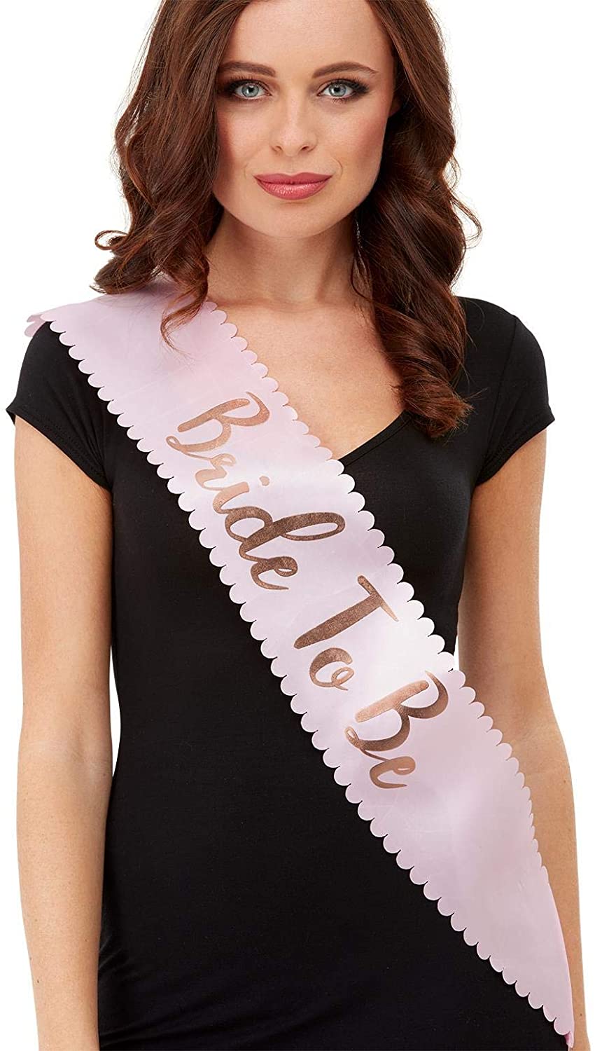 Smiffys Bride to Be Pink & Gold Scalloped Edge Sash (27358)