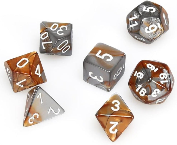 Chessex CHX26424 Dice-Gemini Copper-Steel/White Set