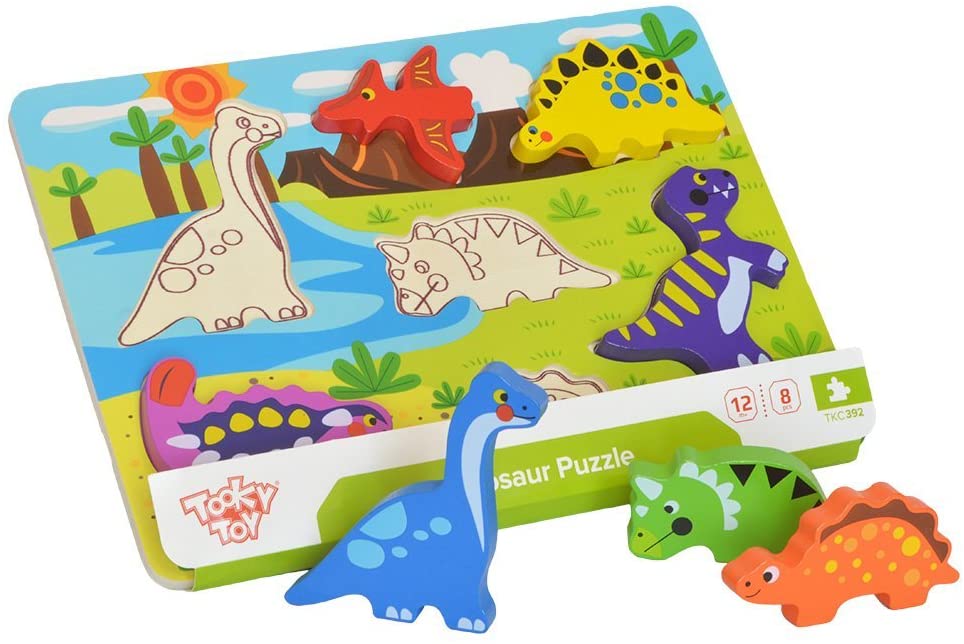 Tooky Toy TKC392 Puzzle Dinosaure en Bois Multicolore Multicolore