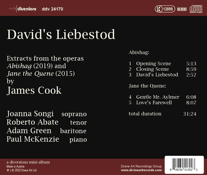 Cook: Davids Liebestod [Joanna Songi; Roberto Abate; Adam Green; Paul McKenzie] [Audio CD]