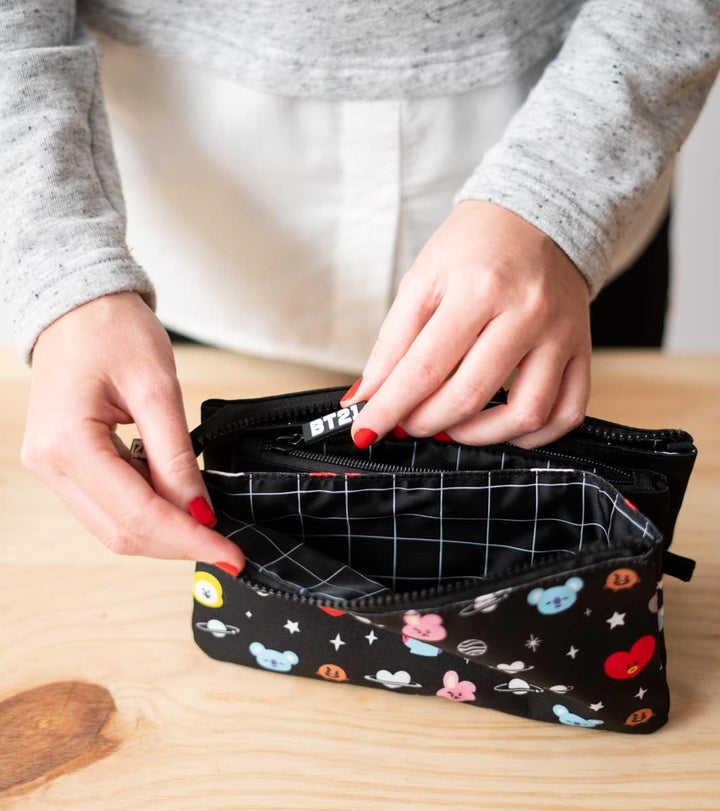 Grupo Erik BT21 Pencil Case - Cool Collection - Large Pencil Case - Triple Pocket Pencil Case