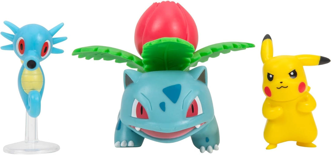 Pokémon PKW3049 3 Pack-Features 2 Pikachu and Horsea and 3-Inch Ivysaur Battle Figures