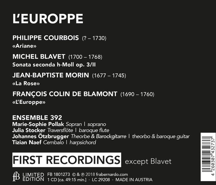 Ensemble 392 - L EUROPPE: French Baroque Cantatas [Audio CD]